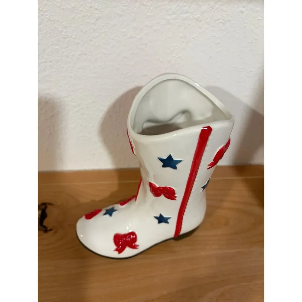 Americana Ceramic Cowboy Boot Vase NWT